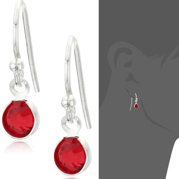 NWT Alex and Ani Halos & Glories July Red Crystal Shiny Silver Drop Earrings - Picture 1 of 4